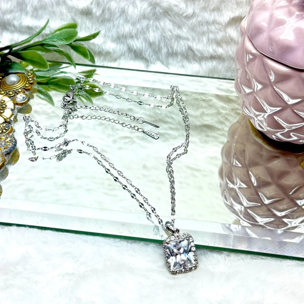 Stainless Steel Chain with Silver Tone Rhinestones Pendant - Picture 3 of 7